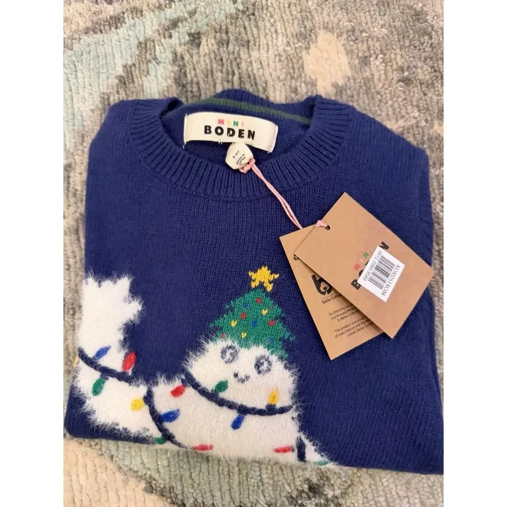 Mini Boden Fun Logo Sweater - College Navy Blue Yeti Sz 3-4 Years NWT